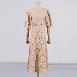 Fongt And Leisure Set Women's New Summer 2025 Vacation Wind Collar Embroidered Flower Slence Design Dress