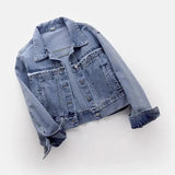 Denim Jacket Women Rivet Diamond Jean Coat 2023 Spring Autumn Blue Small Outerwear Casual Tops Lady All-match