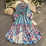 Fongt Retro Romantic Print Chiffon Dress Woman 2025 New Temperament Loose Waist Thin Elegant Dress