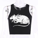 Dark Mall Gothic Grunge Aesthetic Women Tank Tops Punk Bodycon Sexy Ribbed Cropped Tops Printed Streetwear Emo Alt