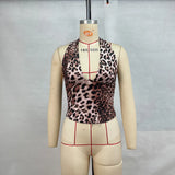 Fongt Women's New Leopard Print Hanging Neck Sleeveless Back V-Neck Short Small Vest Sling-Outfit