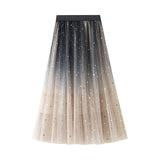 Fongt Skirt New Gradient Fashion Long-Colored Star-Colored Bright-Spelled Starlight Tight Waist Mesh Yarn Star Dress Women 8170