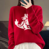 Fongt Dragon New Chinese Red Lovers Sweater With Men And Women-Outfit