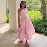 Tube Solid Frill Midi Dress-Outfit
