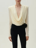 Fongt And South Korea Casual Simple Wind Top 2025 Autumn New Fashion Collar Shoulder Drawer Slimming Shirt Woman