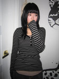 Fongt Fashion Stripes Bumpy Round Collar Foundation Long-Sleeved Hottie Slimming Short Dress