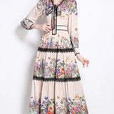 Fongt Style Elegant Floral High-Sense Dress With Bow Bow To Clear Thin Lace Lace Knee Dress