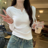 Super-Good-Looking Hollowed-Out Jacquard Three-Button Long-Sleeved T-Shirt Women's Spring And Autumn 2024 New Undershirt