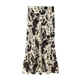 Fongt New Women's Animal Pattern Printing Silk Hystery Feeling Flute Half Skirt 4548