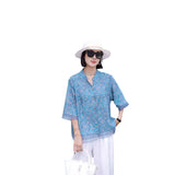 Printed Trimmed Short-Sleeved Shirt-Outfit