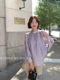 Fongt Xixi 2025 Autumn White Standard Korean Version Of The Lace With Chiffon Long-Sleeved Shirt Women's Top 89490