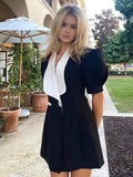Puff Sleeve Large Collar Back Bow Blazer Mini Dress-Outfit