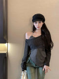 Fongt Body Sling Vest Folded Jersey Women's Autumn New Long-Sleeved Knitted Top Two