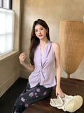 Fongt Xixi 2025 Summer New Thin Temperament With Pure Color Kinky Sky Silk Shirt Small Vest Top 89379