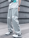 Men's Washed Star Graphic Loose Jeans-Outfit