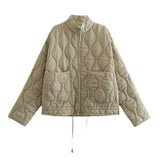 Fongt Solid Color Collar Zipper Large Pocket With Long-Sleeved Cotton Coat Water-Washed Cotton Clothes