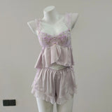 Fongt French Court Wind Ice Sling Pajamas With Chest Cushions To See Small Sexy Thin Lace Home Set