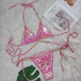 Fongt 2024 New Crystal Diamond Bikini Sexy Perm Gold Strap Female Split Swimsuit