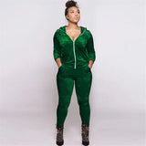 Winter Velvet Tracksuit Women Two Piece Set Zipper Hoodies Jacket To+ Pencil Pants Matching Sets Sportwear Jogging Femme-Outfit