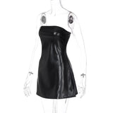 Black PU Leather Strapless Mini Dress-Outfit