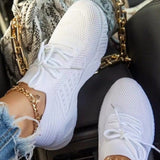White Shoes Thick Bottom Sneakers Solid Plus Size Women's Shoes Comfortable Breathable Summer Outdoor Ladies Lace Up