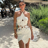 Fashion Hanging Neck Asymmetric Hollow Dress Women's