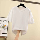 Tee Shirt Summer short sleeve loose Solid color Basic T Shirt Women Casual O-neck 90s Tops Korean black White