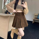Fongt Skirt Women Spring And Autumn Wick Velvet Skirt Brown Large Size Fat Mm High-Waist College Windy Skirt Thin