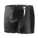 Fongt Men's PU Bright Leather Shorts, Bright Mirror Flat Leather Pants No Odor Size Accurate-Outfit