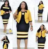 2 Piece Set African Dresses For Women Jacket Tops And Dress 2021 New Arrival Elegant Design Office Lady Suit African