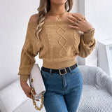 Shooting Autumn And Winter Casual Pure Color Collar Shoulder Long Sleeve Jacket Sweater Women's