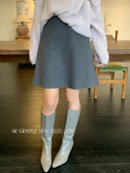 Fongt Xixi 2025 Autumn And Winter White Standard Temperament Pure Color Wool High Waist Half-Body Skirt A Word Short Skirt Women 85289
