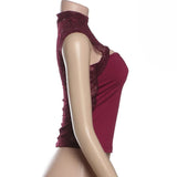 Front Slit Back Lace Short Sleeve Top-Outfit