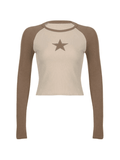 Raglan Sleeve Star Patch Knit Crop Top-Outfit