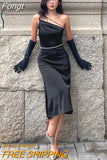 Diagonal Collar Maxi Dress Spaghetti Strap Satin Dress 2023 Long Summer Party Wedding Evening Dresses for Women