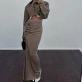 High Split Flower Maxi Skirt-Outfit