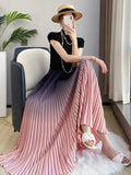Gradient Pleated Long Skirt-Outfit