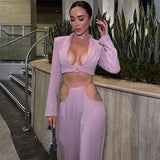 Violet Crop Blazer And Cut Out Trousers Matching Set-Outfit