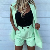 Summer Women's 2PCS Sets Suits Vest with Shorts Office Ladies Tracksuits Two Piece Set Suit Coat and Shorts Set