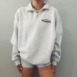 Preppy Style Letter Print Zip Up POLO Collar Sweatshirt Women White Vintage Warm Fleece Winter Pullovers 2023 Design