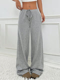 Fongt Autumn And Winter Women's New Casual Striped Solid Rubber Rope Cotton Straight Trousers