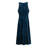 New Velvet Sleeveless Pleated Midi Dress 8387887-Outfit