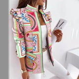 Fongt Explosion Autumn And Winter Lotus Leaf Side Long Sleeve Zipper Print Suit Small Coat