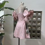 Princess Wind High-Level Ocean Party Hand Three-Dimensional Large Flowers Shoulder-To-Shoulder Chest Waist Dress Cotton