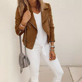 E-Commerce Wish New Autumn And Winter Women's Lapel Zipper Short Jacket-Outfit