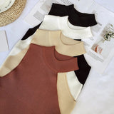 Women Halter Neck Off-shoulder Knitted Cropped Tank Tops Female Bodycon Tanks Sleeveless Basic Solid T shirts Tees Camisole-Outfit
