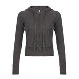 Fongt Style Spice Girl Solid Color Hooded Basic Hoodie Female Zipper Cardigan Slim Long Sleeve Jacket Jacket-Outfit