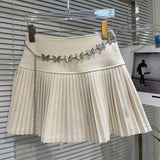Solid Pleated Mini Skirt With Butterfly Chain-Outfit