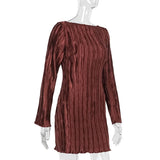 Long Sleeve Pleated Textured Mini Dress-Outfit