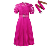 Fongt Women's Dress 2025 New Short-Sleeved Lace Splicing Folded African Dress Dress Dress